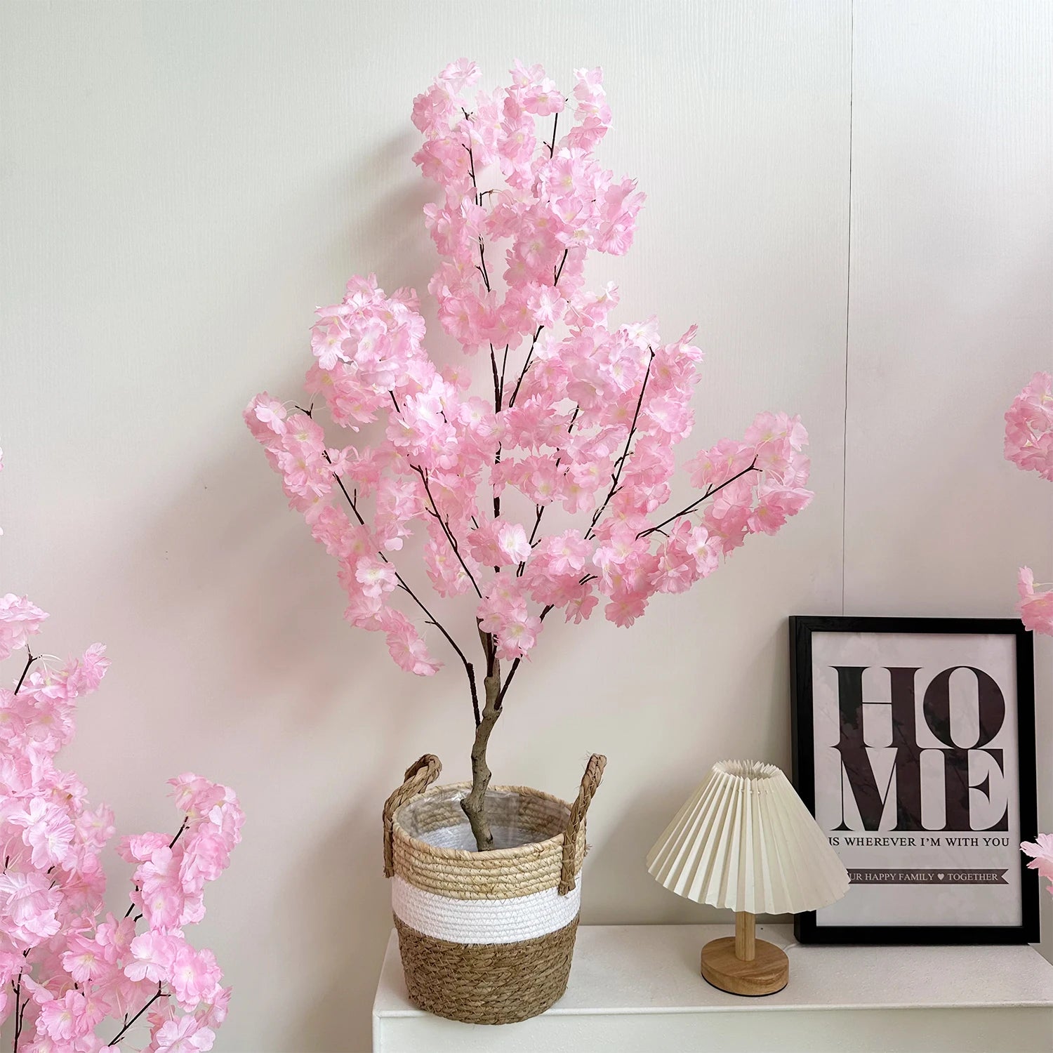 100CM Artificial Pink Cherry Blossom Tree with Realistic Trunk & Silk Blooms – Indoor Décor for Home, Office & Weddings