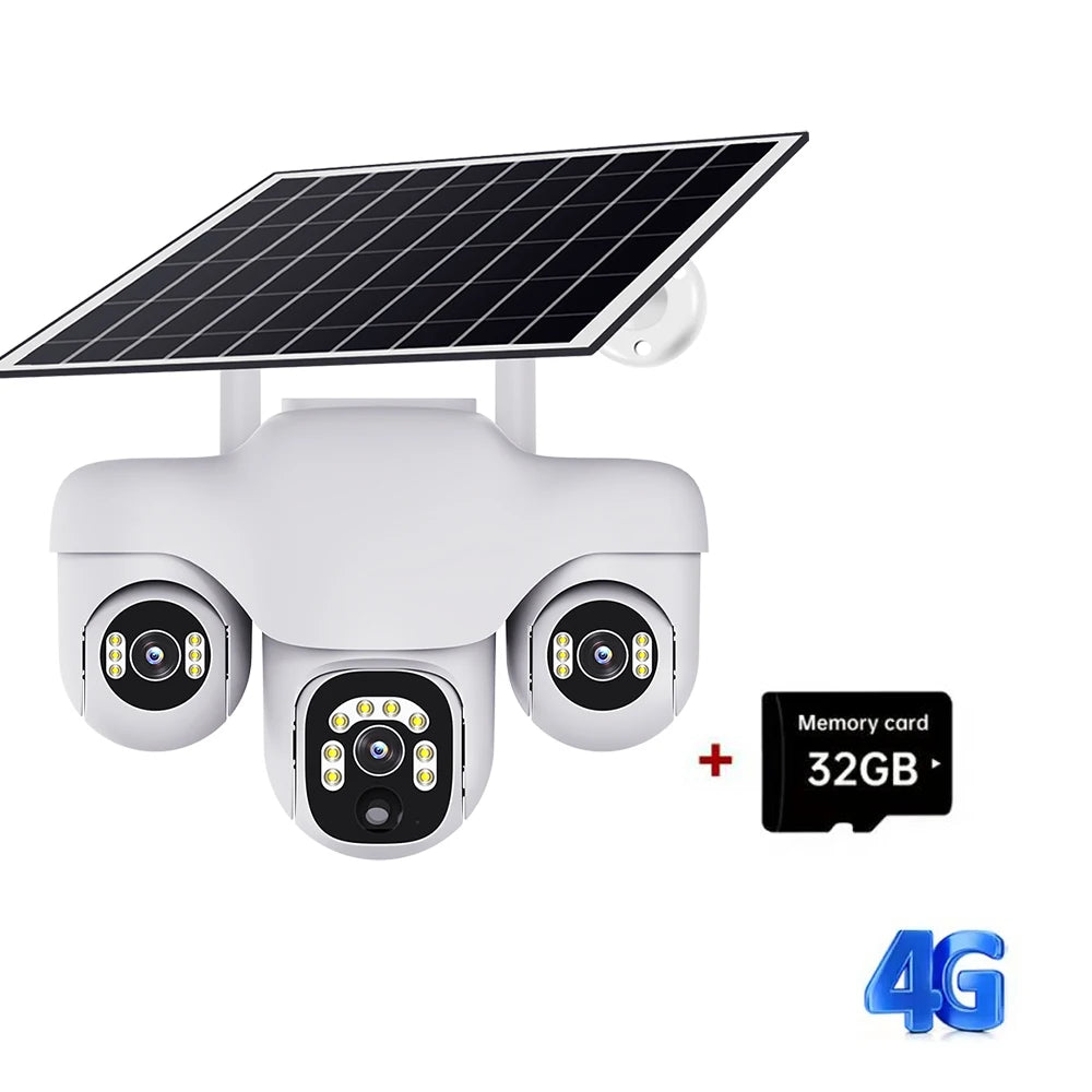 Outdoor 15MP 4G Solar Security Camera Triple Lens, 360° PTZ, Waterproof, Remote Viewing