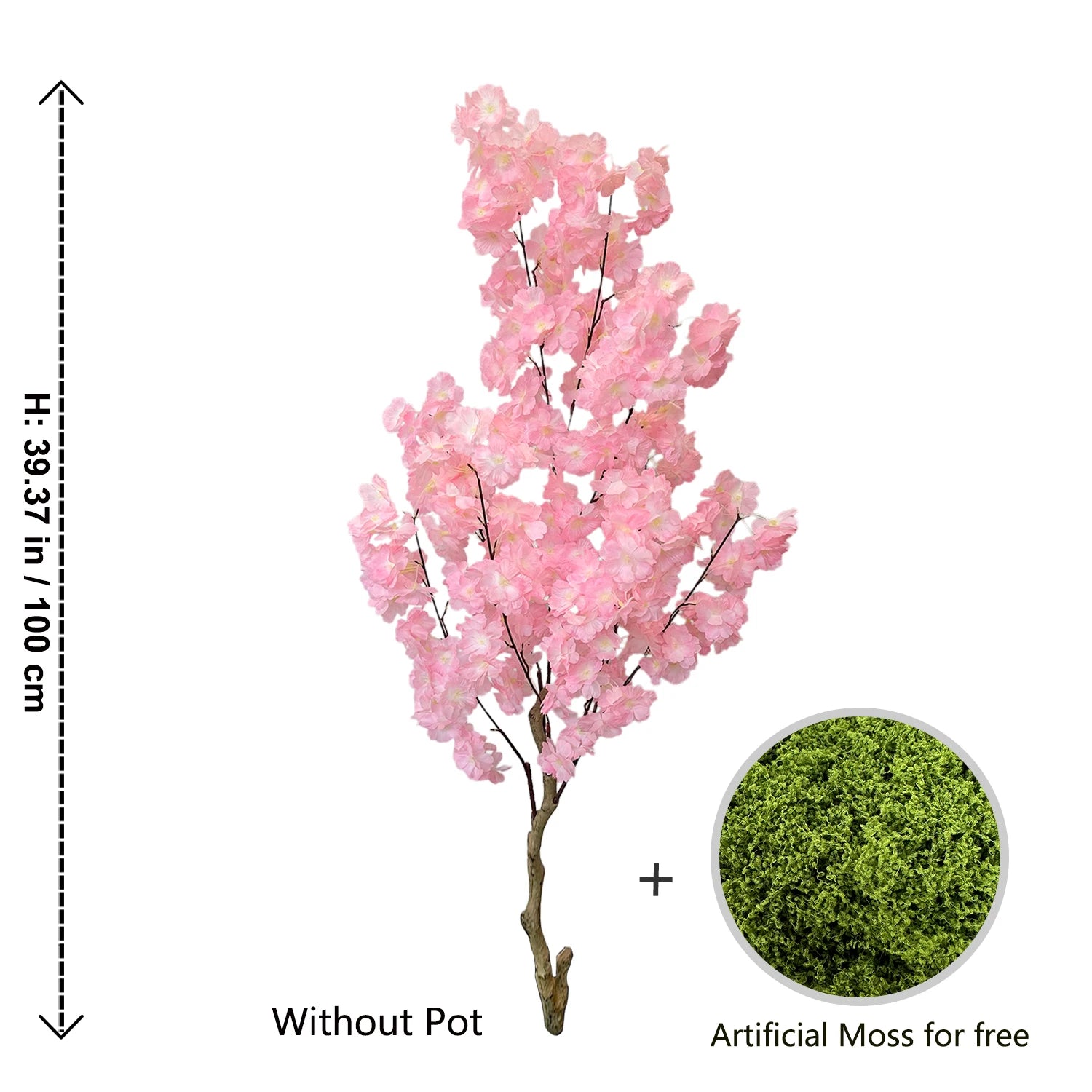 100CM Artificial Pink Cherry Blossom Tree with Realistic Trunk & Silk Blooms – Indoor Décor for Home, Office & Weddings