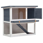 Wooden Outdoor Rabbit Hutch with Ramp & Pull-Out Tray – Grey 90x45x80cm