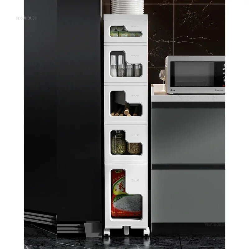 16cm-1-Layer Ultra-Narrow Plastic Storage Cabinet with Wheels