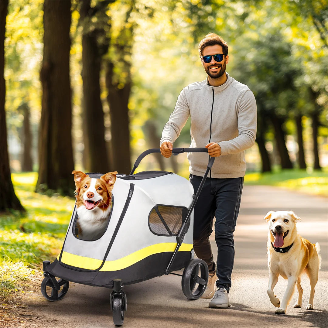 Foldable Dog Stroller with 4 Wheels – Portable Travel Carrier for Medium to Large Pets