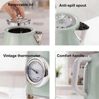 1.7L Electric Kettle with Retro Thermometer Fast Boiling, Stainless Steel, 1800W