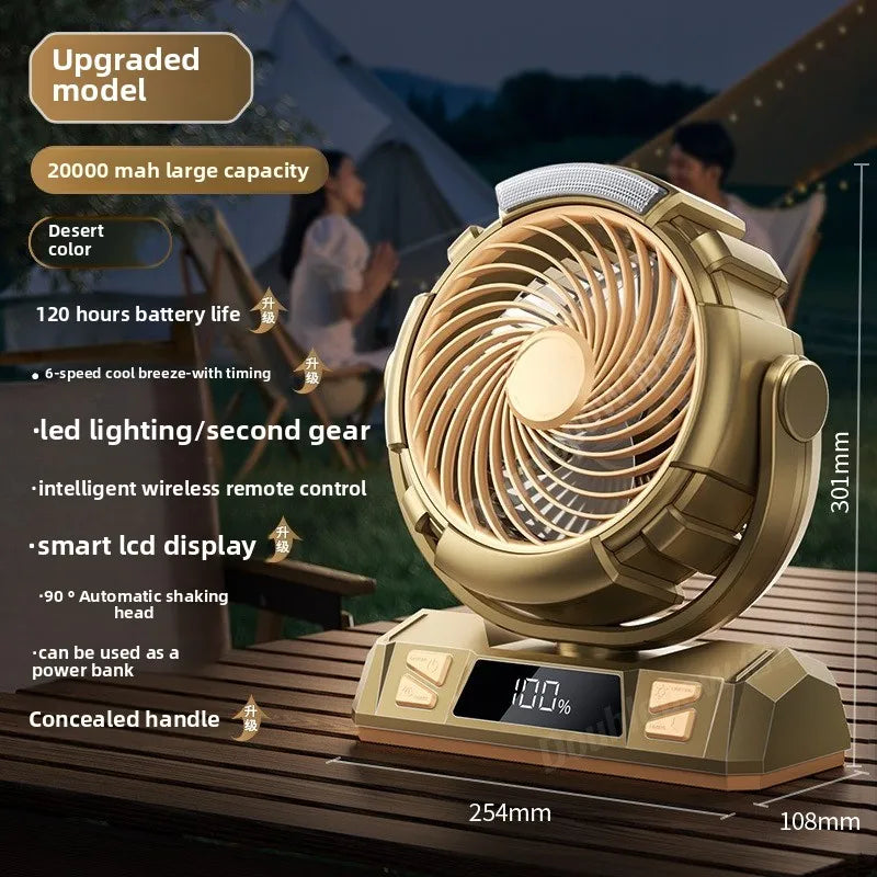 Rechargeable LED Camping Fan with Hook – Portable Tent Fan & Light for Outdoor Use