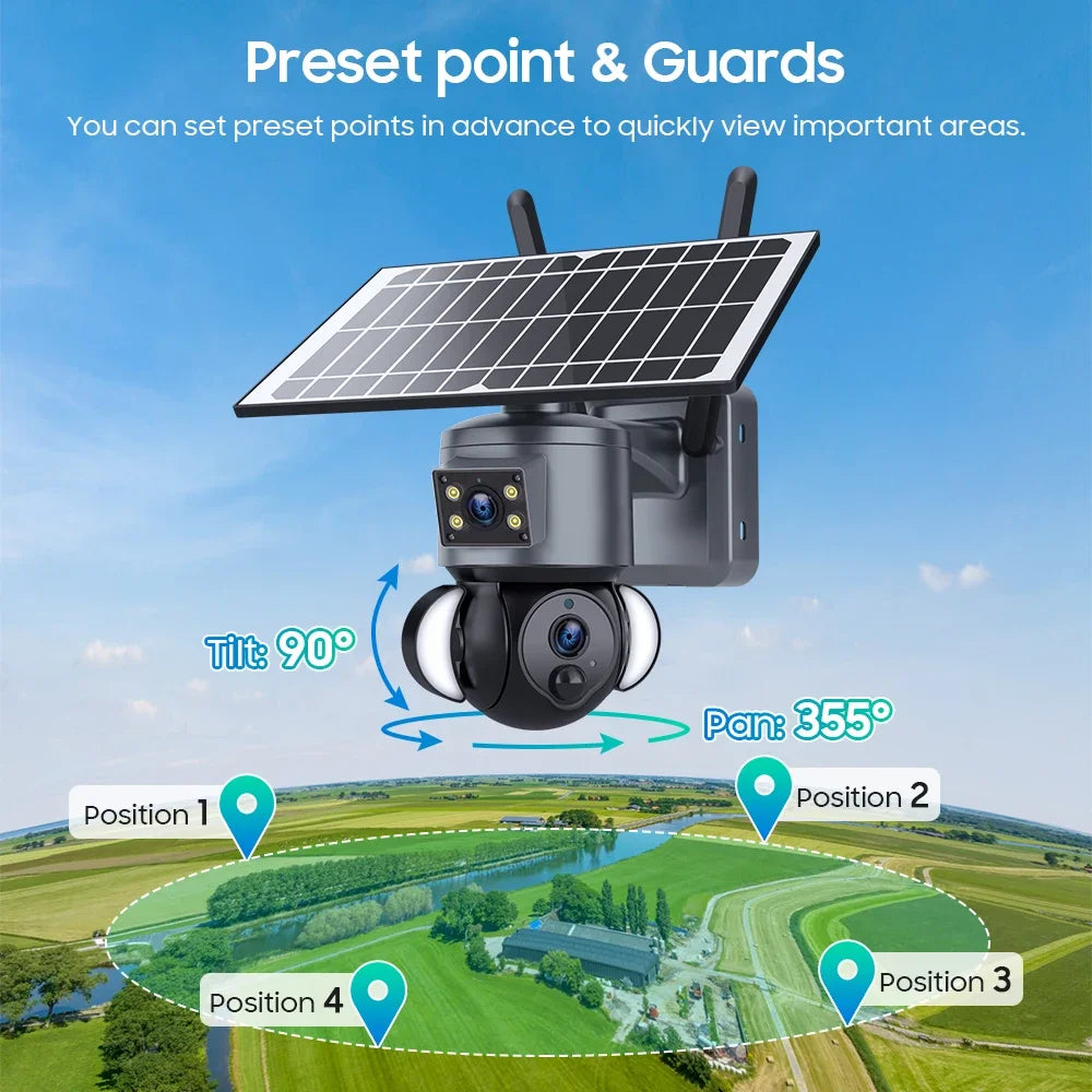 Cordless 8MP 4K Outdoor PTZ Camera with Solar Power, 4G SIM, Dual Lens & Color Night Vision