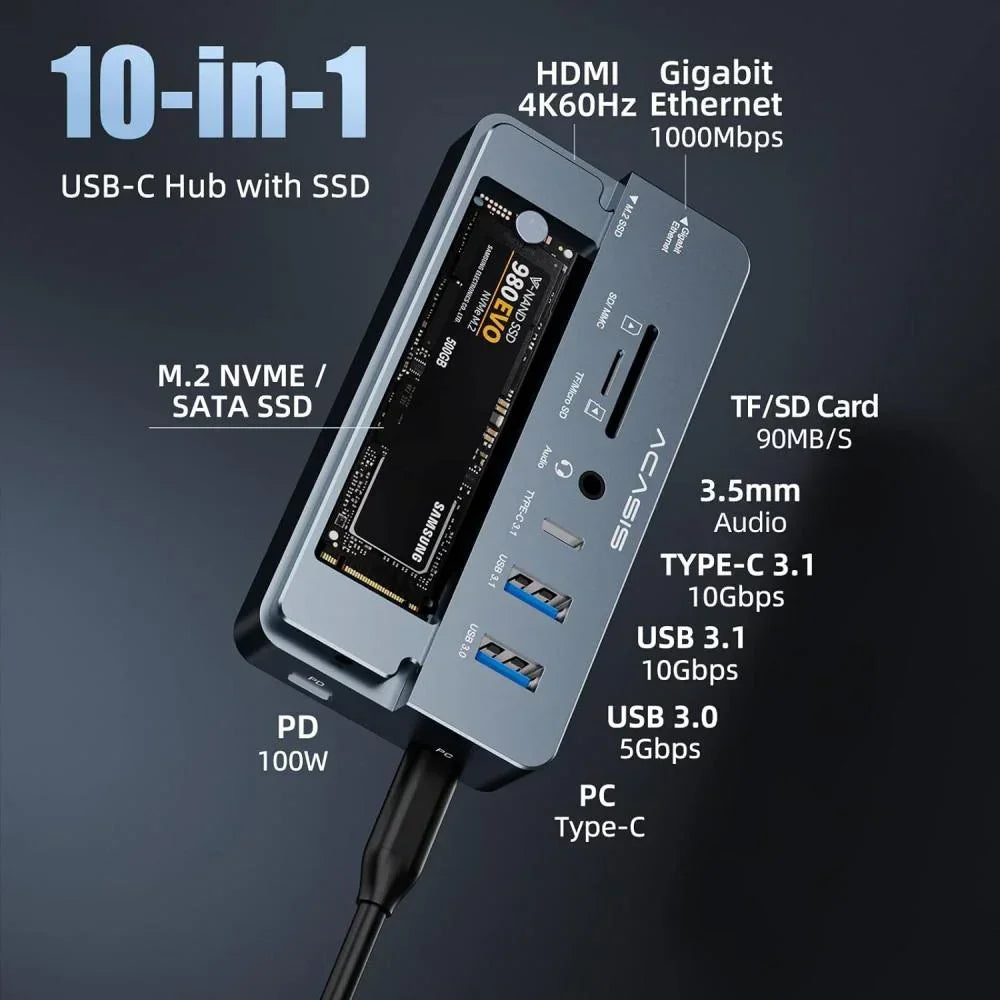 10-in-1 USB C Docking Station with SSD Enclosure