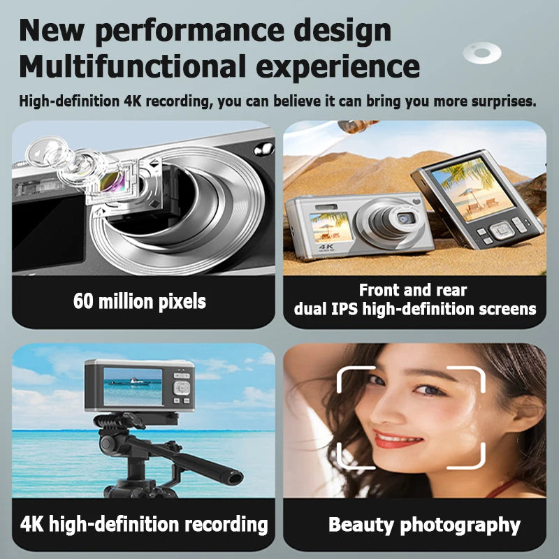 Portable 4K Digital Camera – Dual Screen, 16x Zoom, Waterproof Design for Home & Outdoors