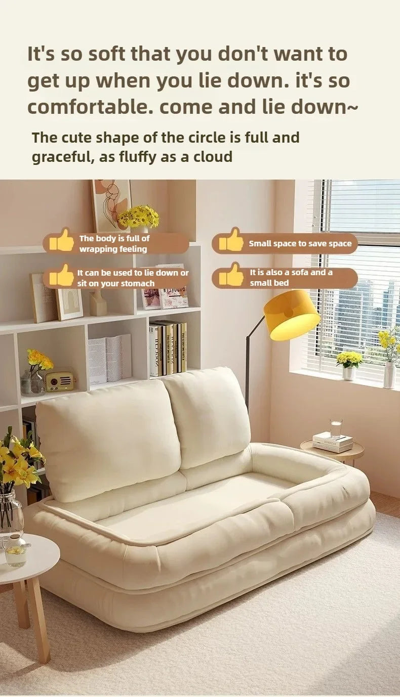 2-in-1 Convertible Floor Sofa Bed Compact Foldable Lounge Chair (White Small)