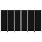 6-Panel Foldable Room Divider Privacy Screen – 300x180cm Fabric & Iron Frame, Black
