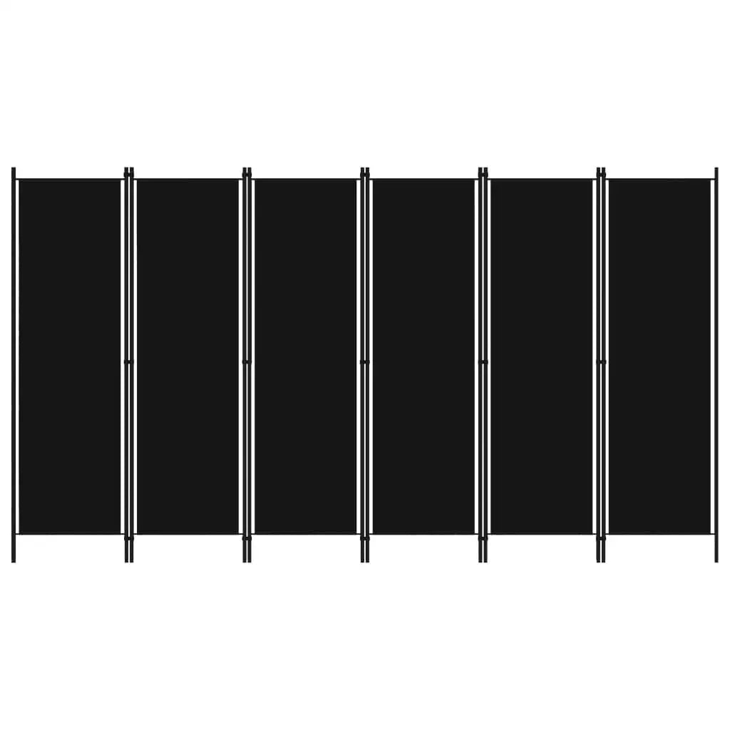 6-Panel Foldable Room Divider Privacy Screen – 300x180cm Fabric & Iron Frame, Black