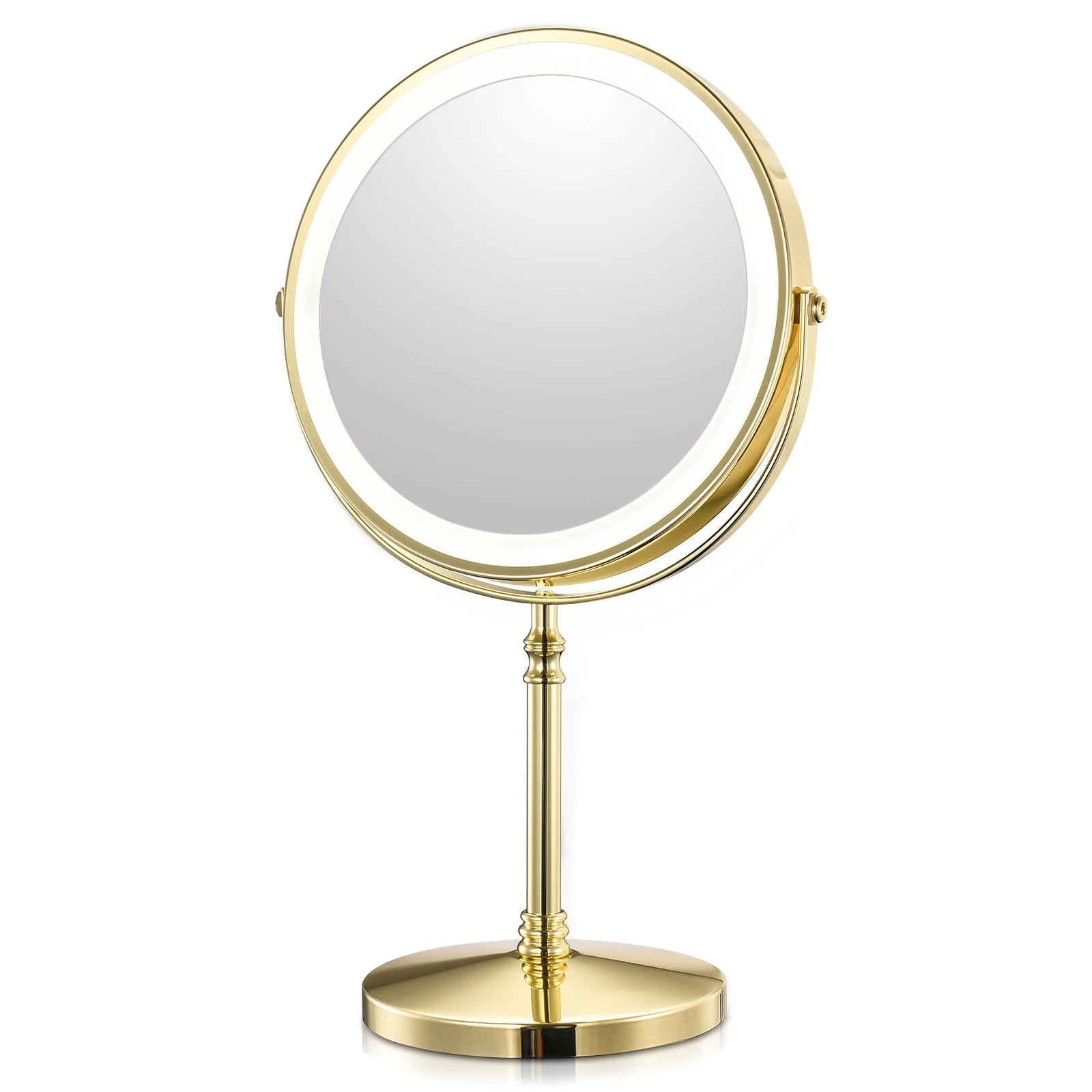 Portable 8" Tri-Light Mirror with 10X Zoom, USB Rechargeable, Adjustable Angle, Gold Design