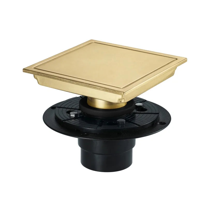 Brushed Gold Bathroom Drain, 15x15cm, Anti-Odour Design