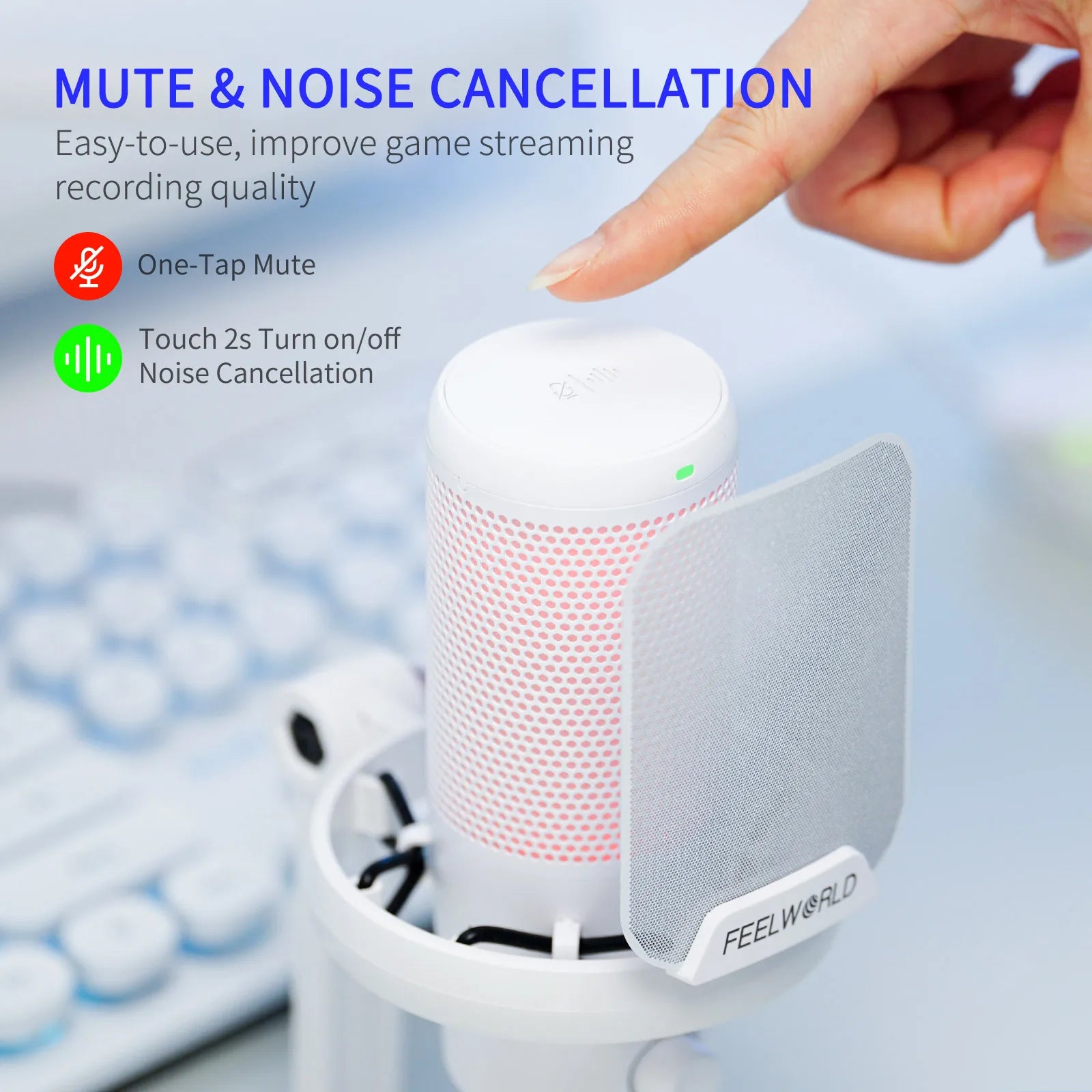 USB Condenser Gaming Microphone with Noise Cancellation & RGB
