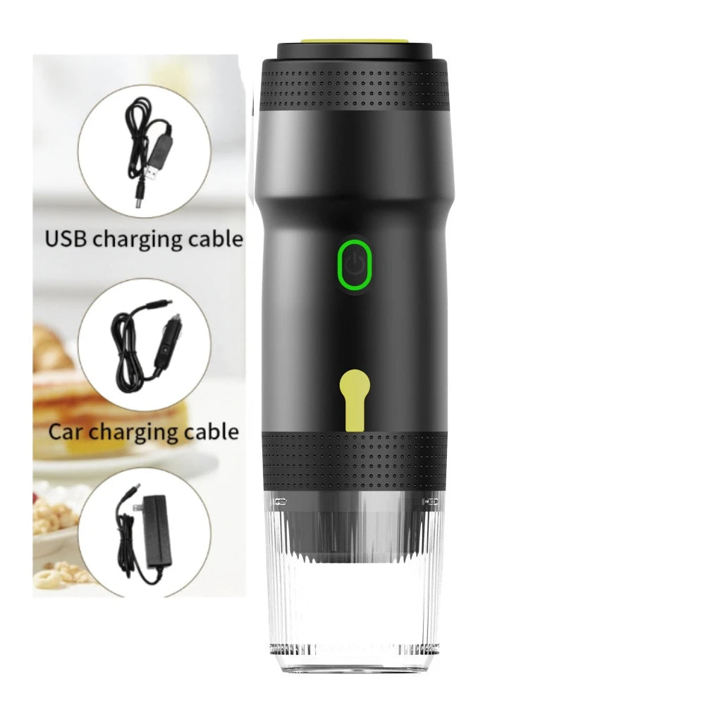 Portable 3-in-1 Capsule Coffee Machine Cordless, Rechargeable, for Home, Car & Camping