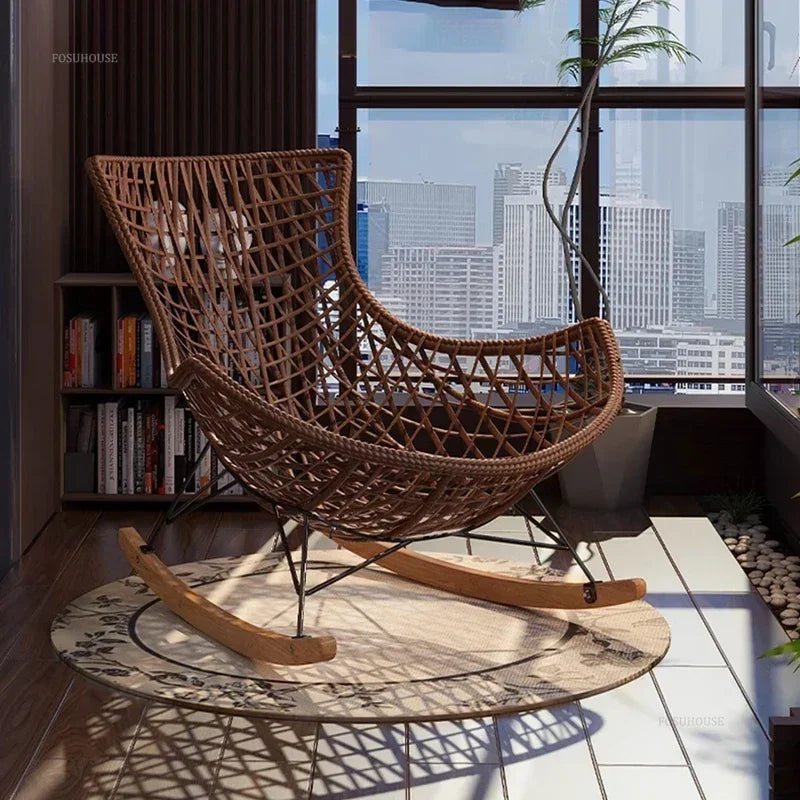 Outdoor Rattan Lounge Chair Semi-Reclining Retro Design for Comfortable Seating