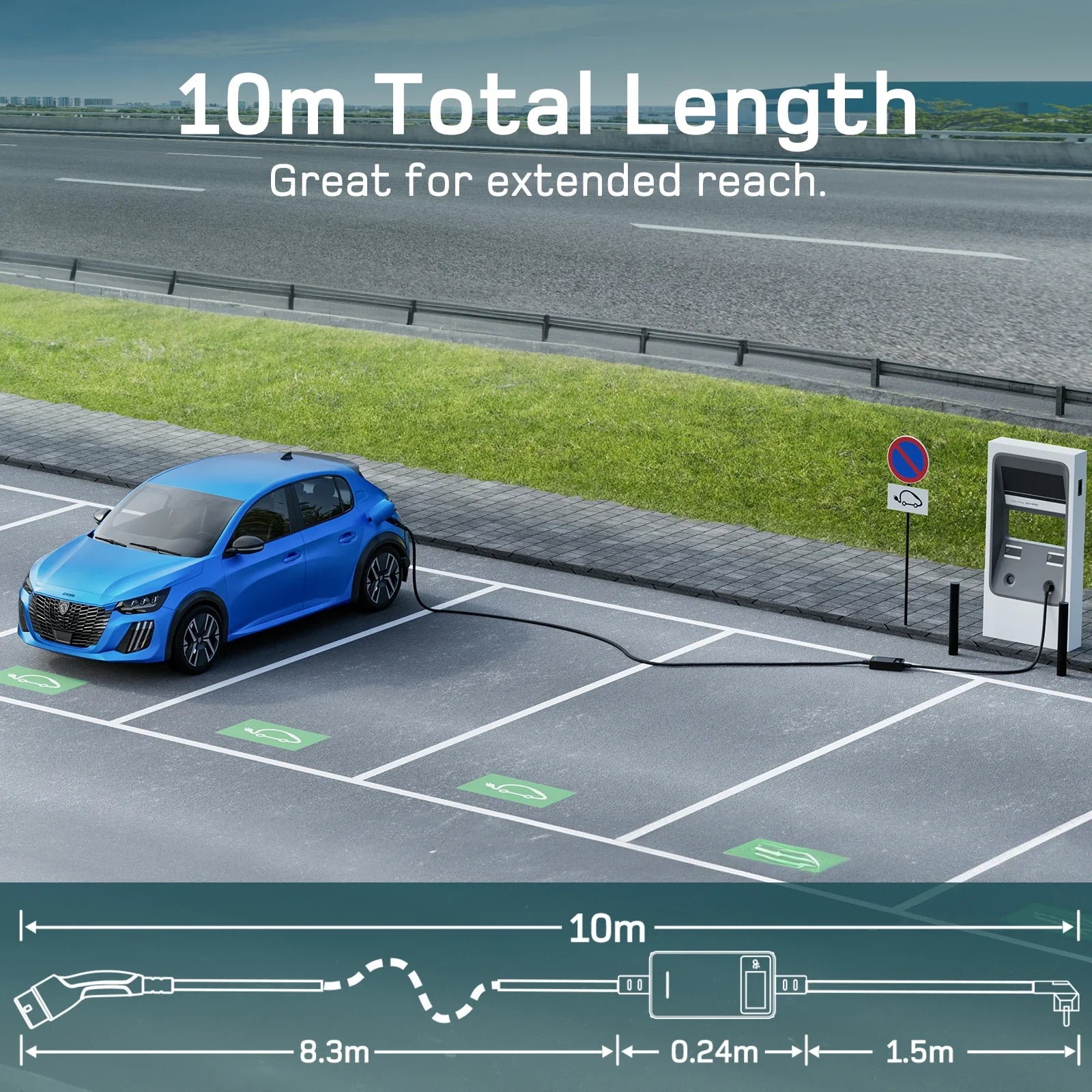Smart Adjustable 3.7kW EV Charging Cable for Home