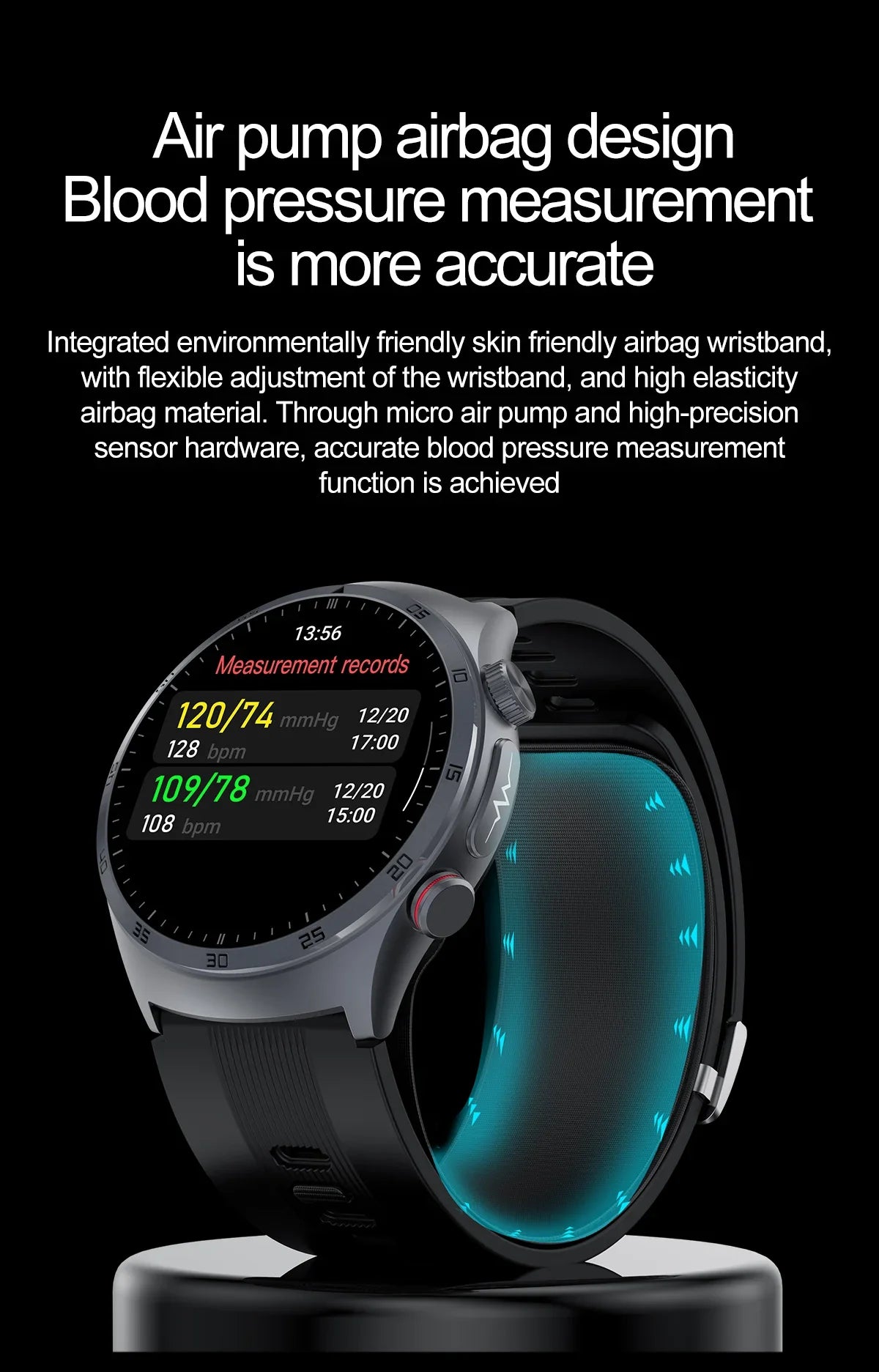 Black Smartwatch with Medical-Grade ECG & Fitness Tracker