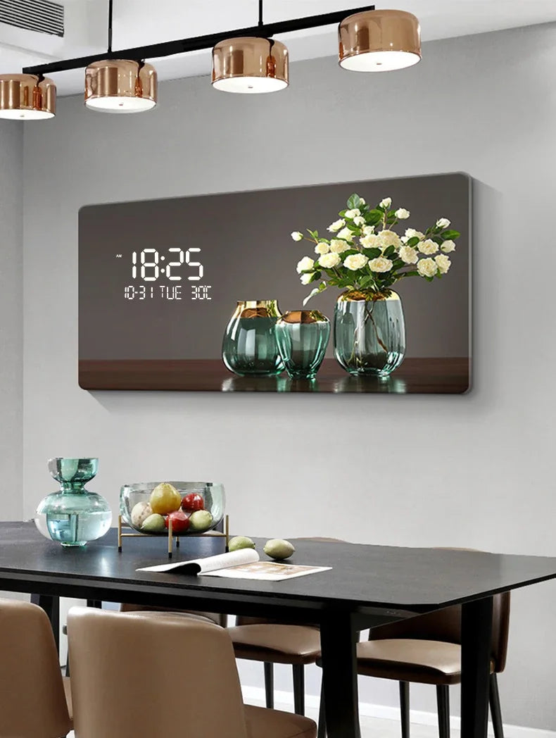 Modern Geometric Wall Clock with Digital Display for Living Room Decor
