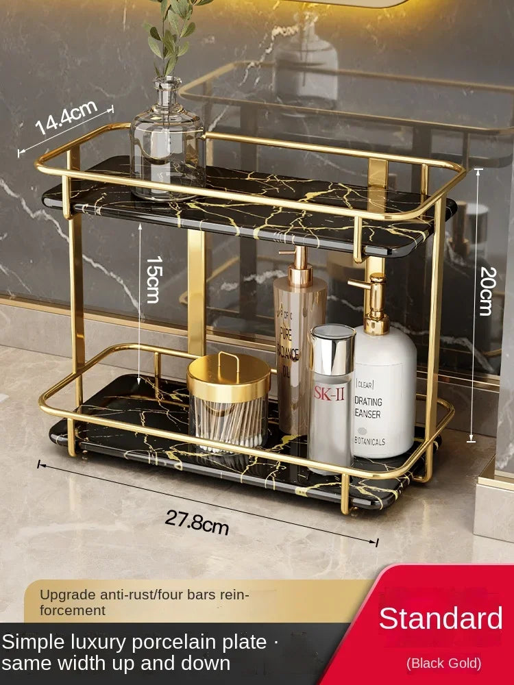 Luxury Stainless Steel Dual-Tier Bathroom Vanity Shelf - Black