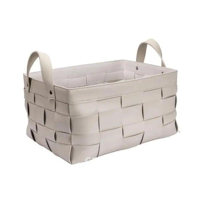 12L Leather Woven Storage Basket Round, Foldable & Soft Interior style4