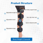 Orthopedic Hinged ROM Knee Brace, Adjustable Angle & Length, Black