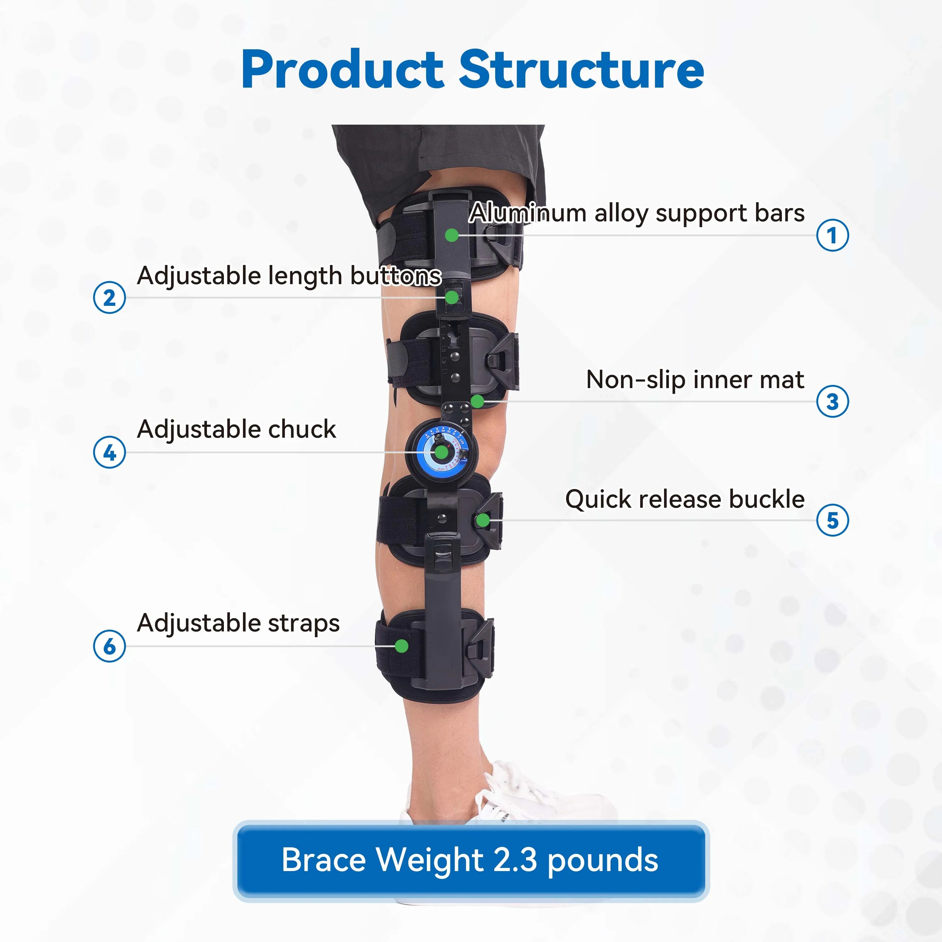 Orthopedic Hinged ROM Knee Brace, Adjustable Angle & Length, Black