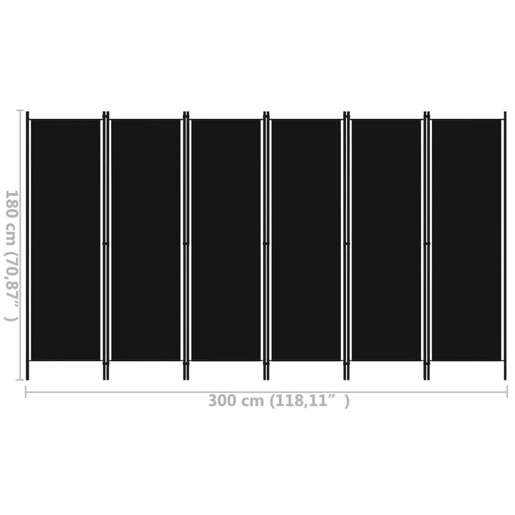 6-Panel Foldable Room Divider Privacy Screen – 300x180cm Fabric & Iron Frame, Black