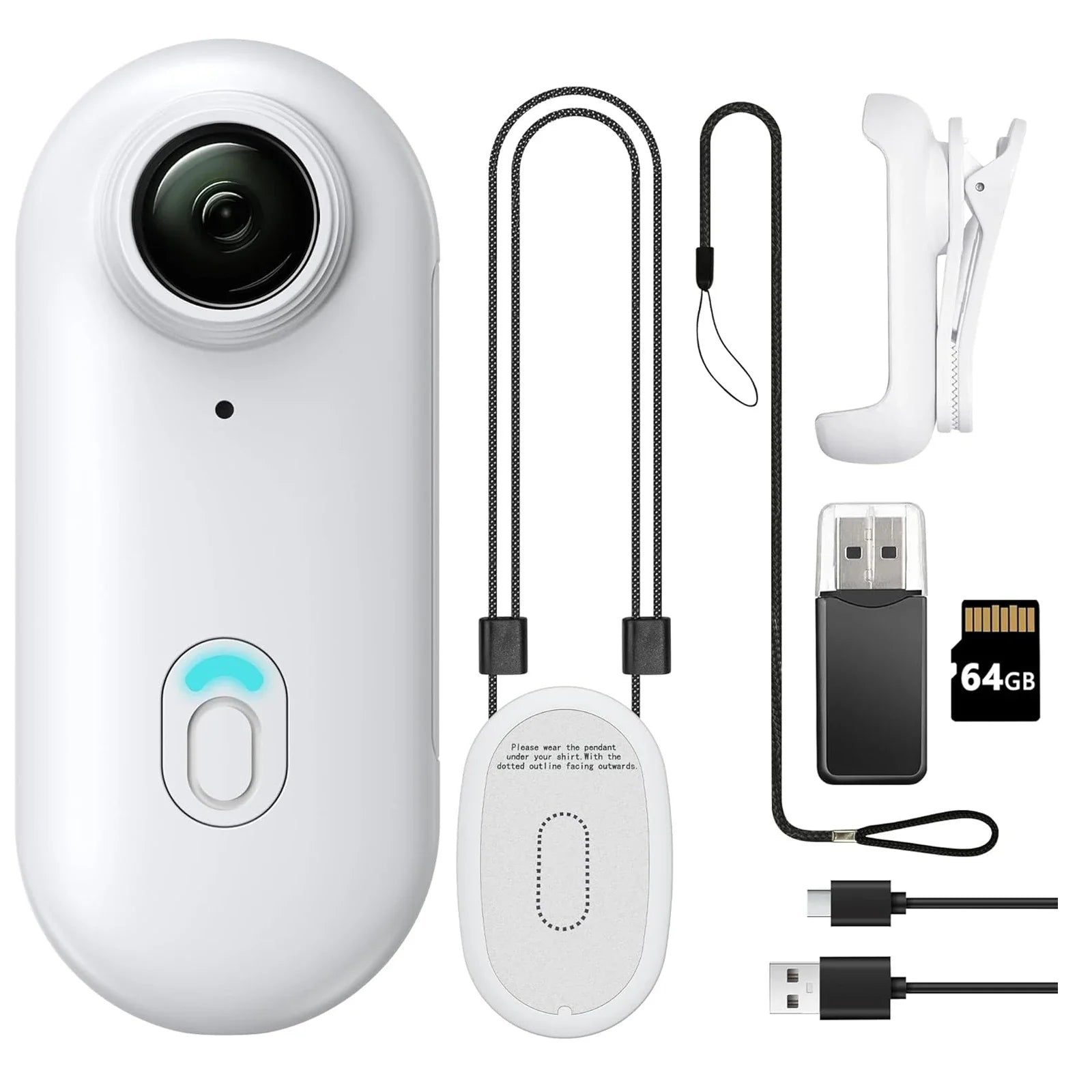 1080P Mini WiFi Wireless Body Camera Portable Thumb Size 64GB White