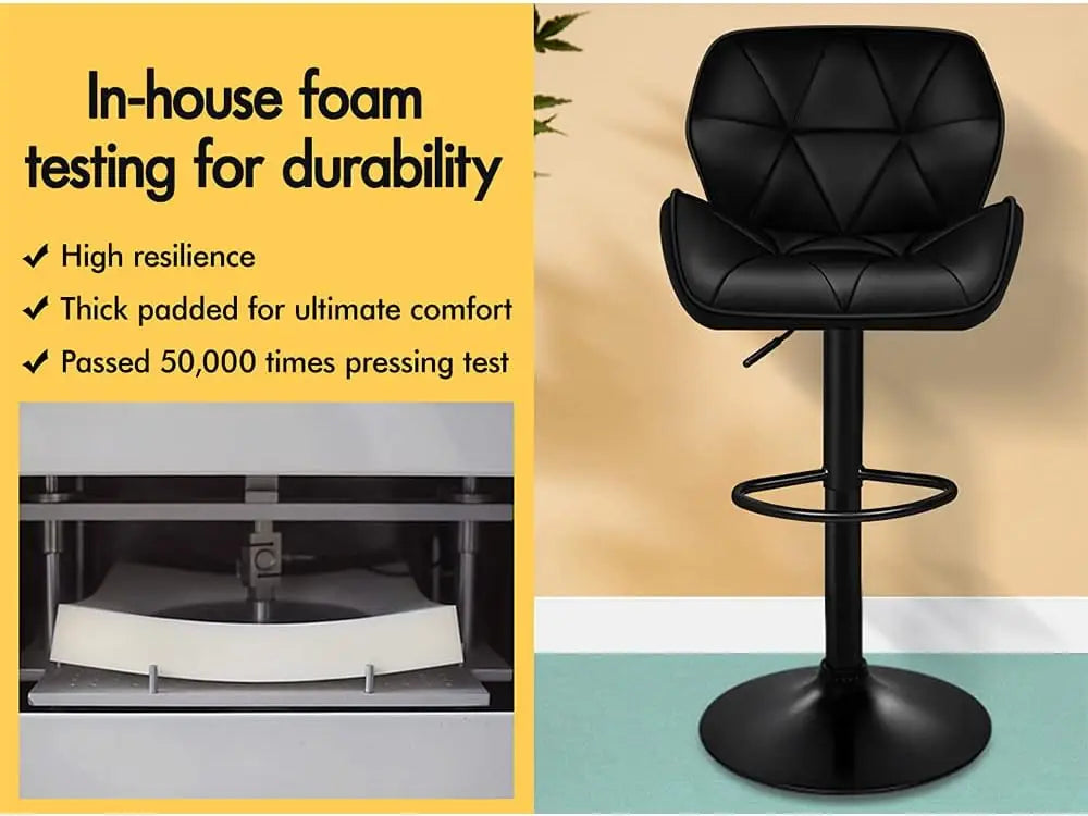 Modern Adjustable Kitchen Bar Stools Set of 2, 360° Swivel with Anti-Slip Chrome Base