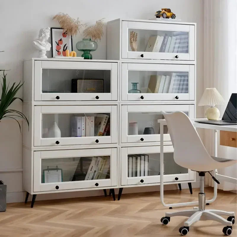 European Minimalist Wooden Cabinet with Doors Bedroom & Living Room Storage Bookshelf
