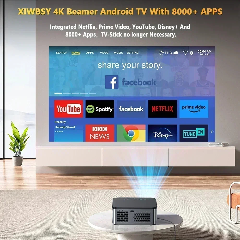 8K Home Projector with Android 9 and Manual Focus
