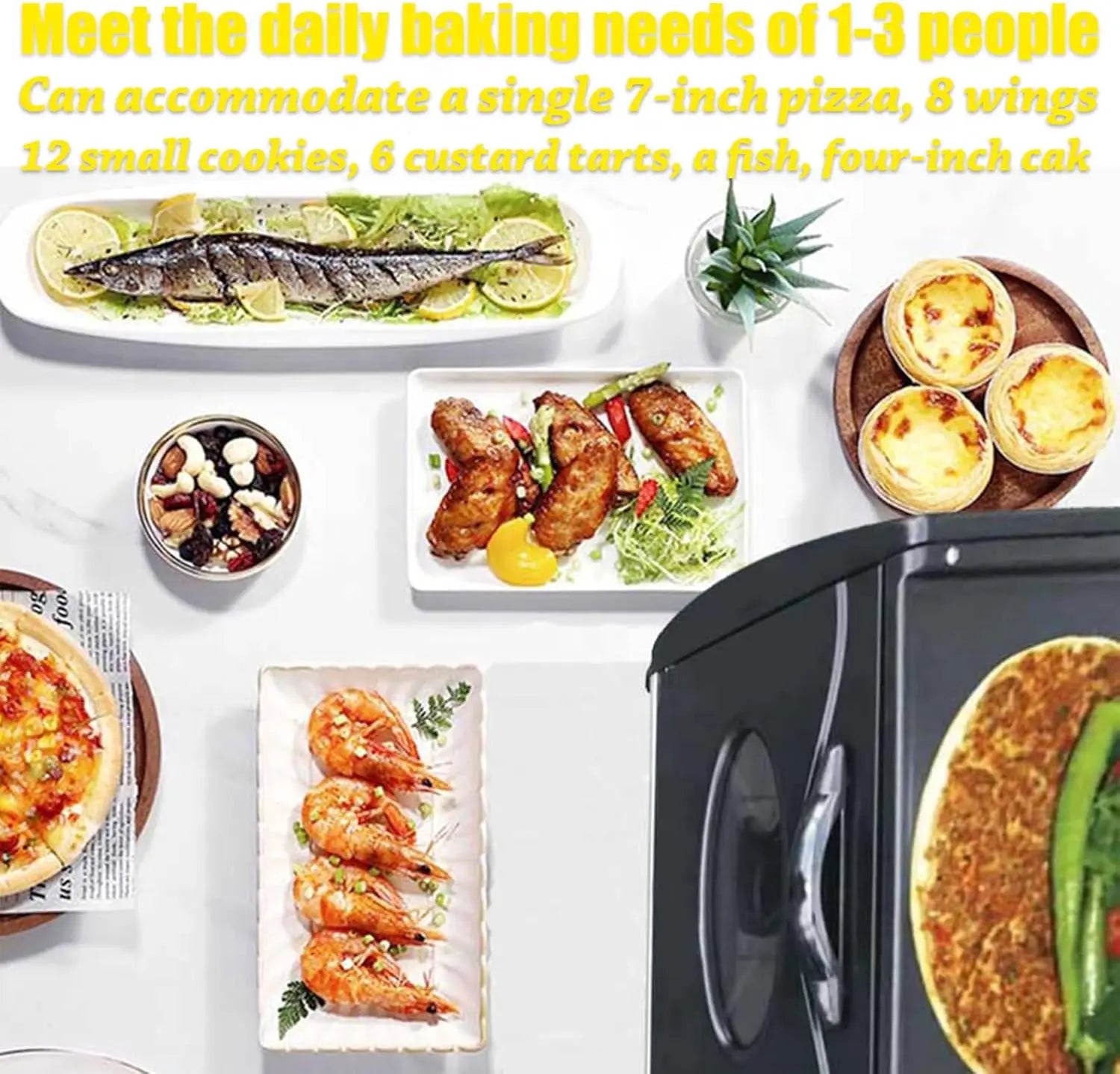 12L Mini Pizza & Bread Oven with Bake Tray, Rack and Handle , 2100W Electric Cooker