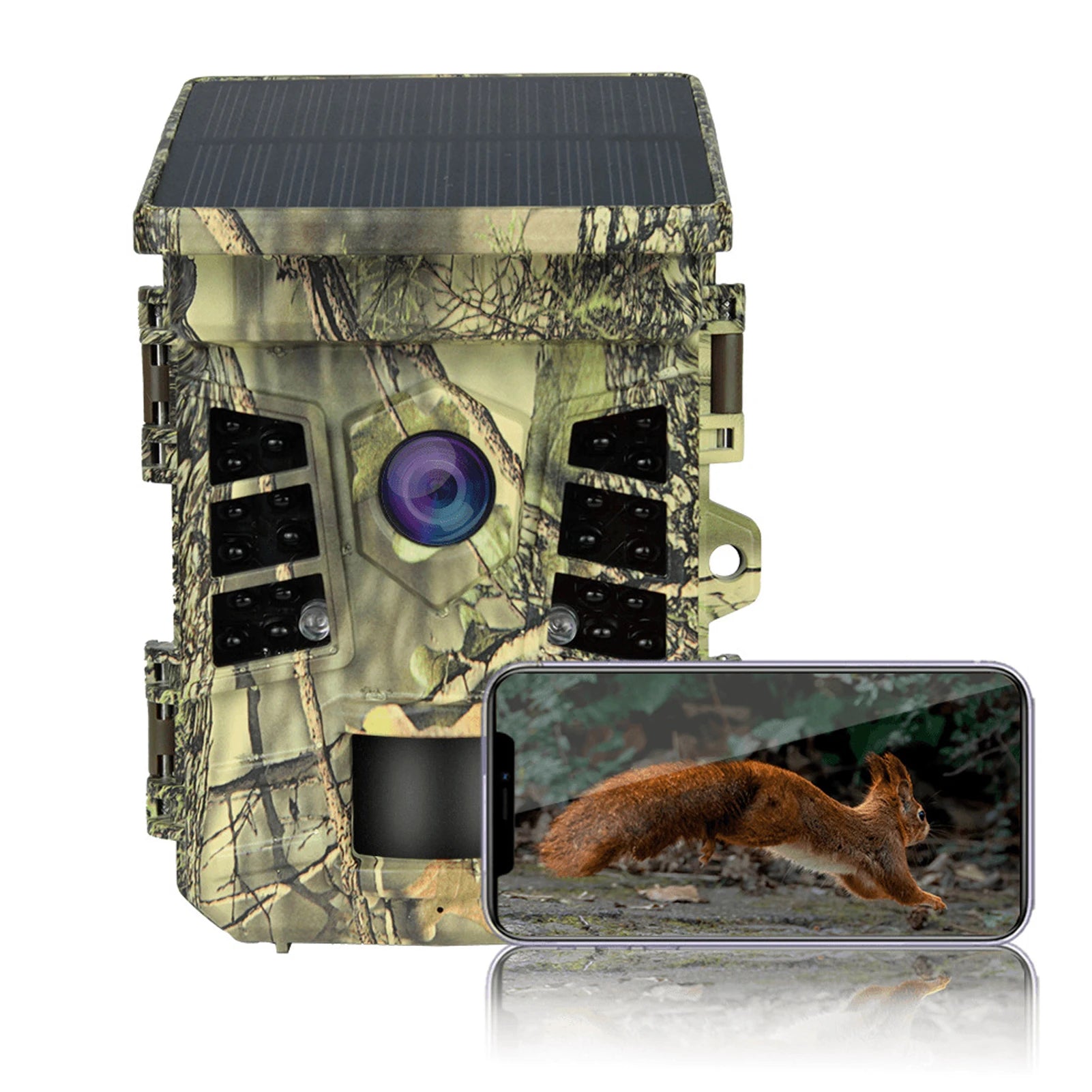 1080p Trail Camera with WiFi, Solar Power & 32MP Night Vision 0.3s Trigger, IP66 Waterproof