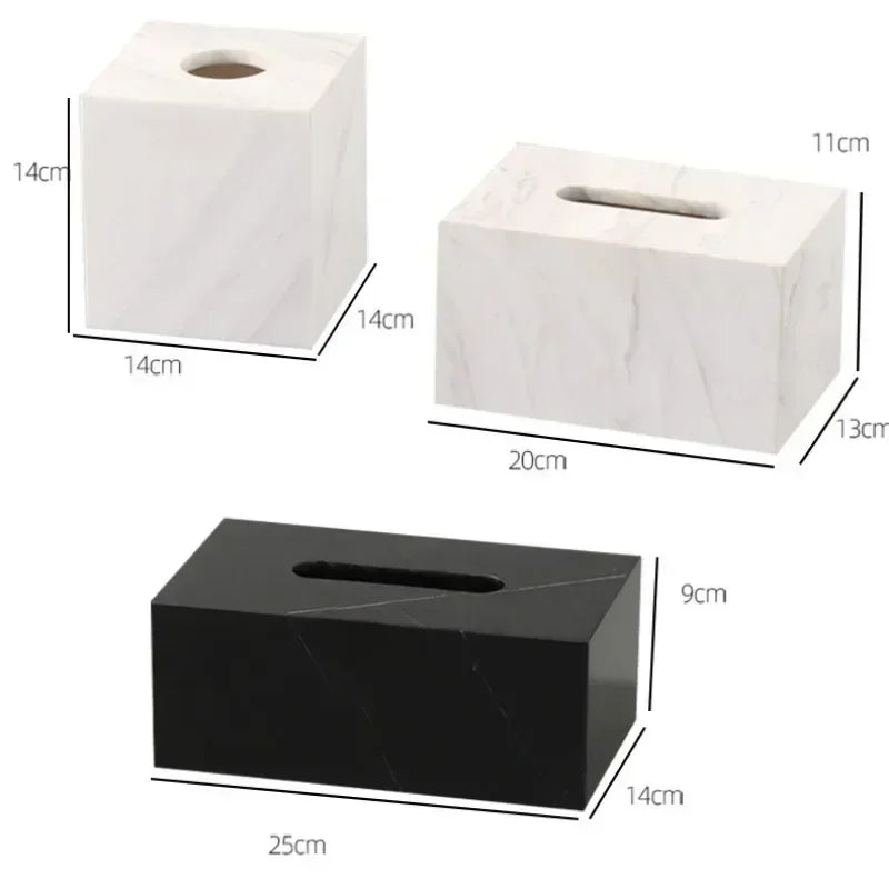 Modern Black White Marble Tissue Box Small Elegant Home Accent