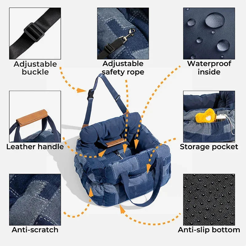 Portable Dog Car Seat Bed, 60x50x36 cm, Dark Blue, Travel Safe