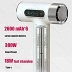 Rechargeable Travel Hair Dryer with LED Display, 3 Speed Modes & USB Type-C Charging
