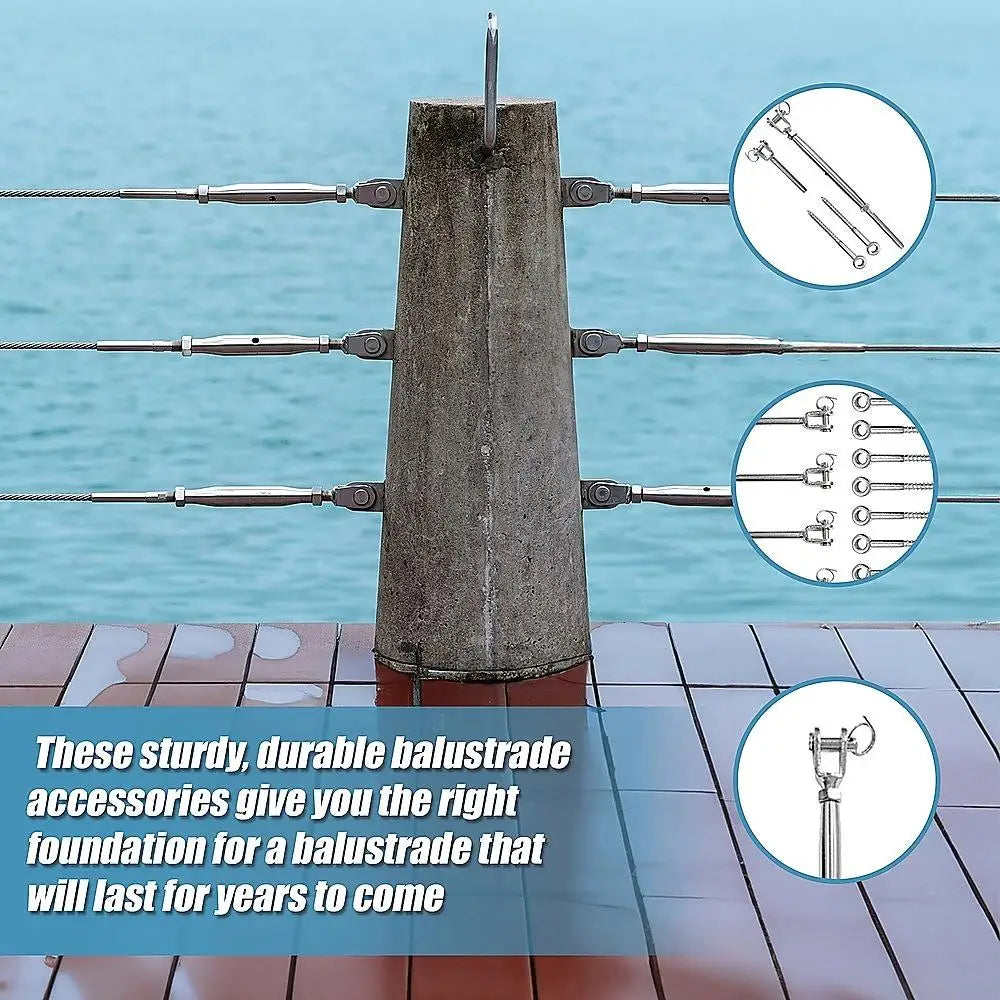 10-Pack Marine-Grade Wire Balustrade Kit with Turnbuckles