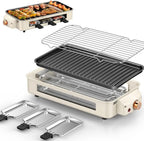 1500W Smokeless Electric Barbecue Grill with 3 Non-Stick Plates & Skewers