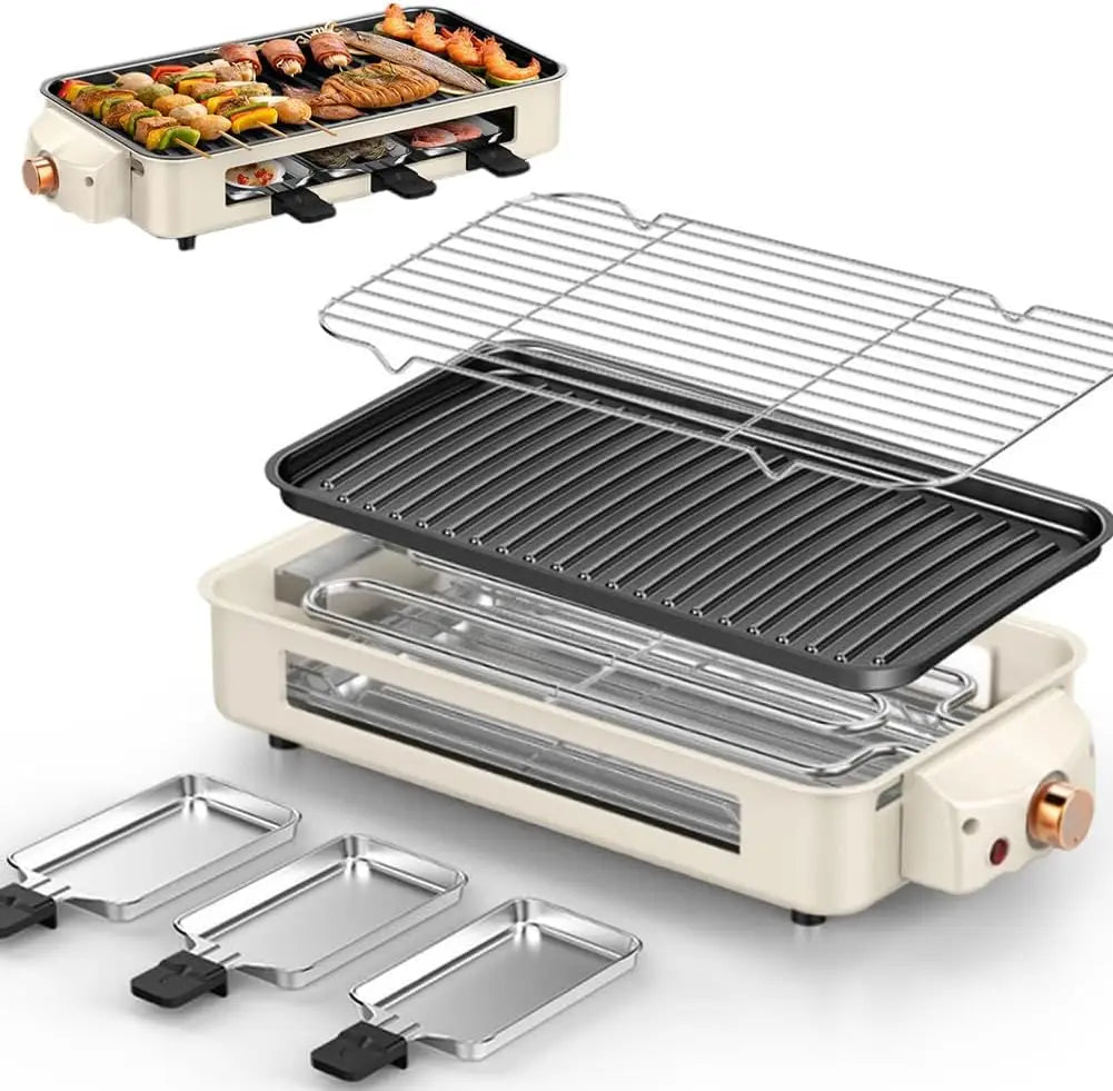 1500W Smokeless Electric Barbecue Grill with 3 Non-Stick Plates & Skewers