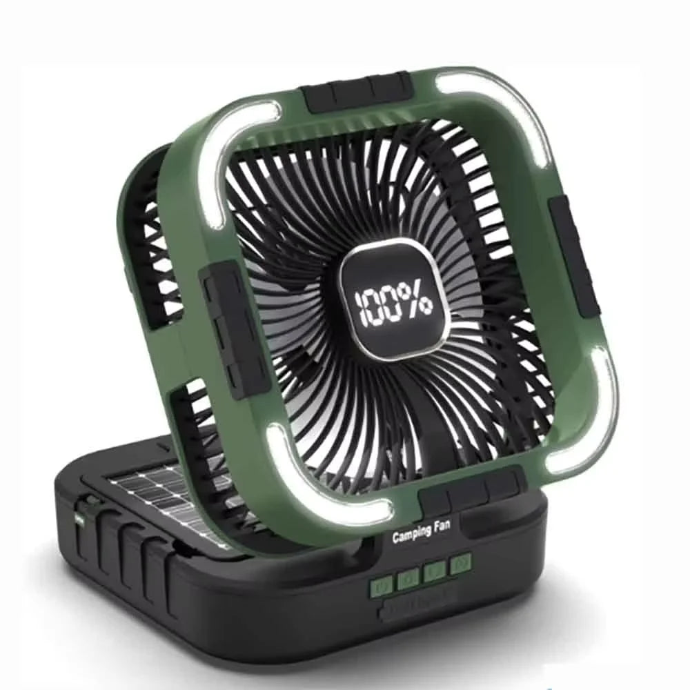 Rechargeable Outdoor Camping Fan with Lantern, 10000mAh Battery & Solar Panel