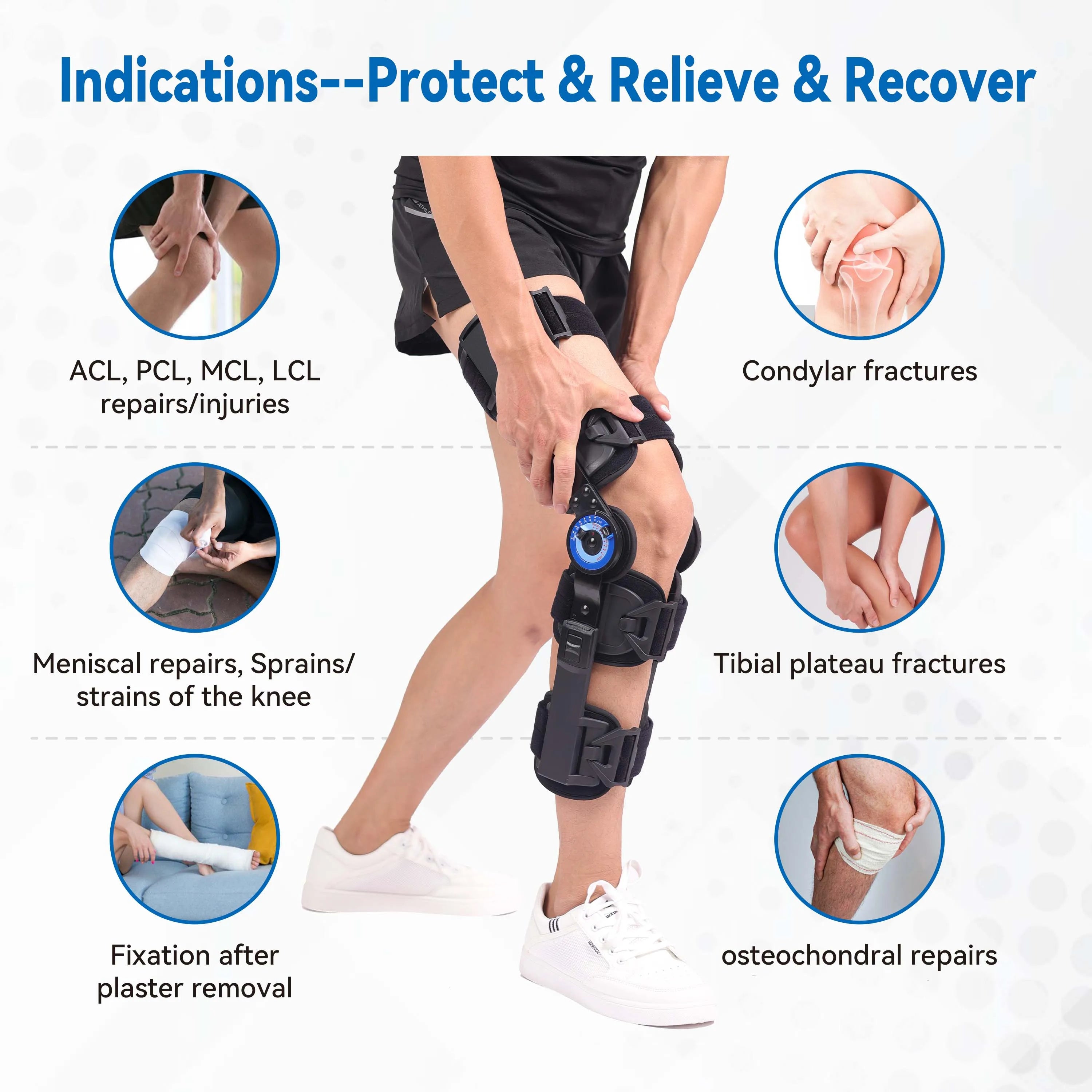 Orthopedic Hinged ROM Knee Brace, Adjustable Angle & Length, Black