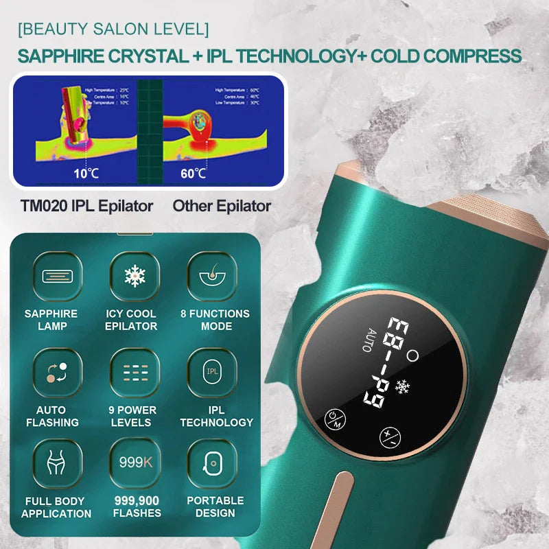 IPL Hair Removal Device Green with Sapphire Cooling Tech