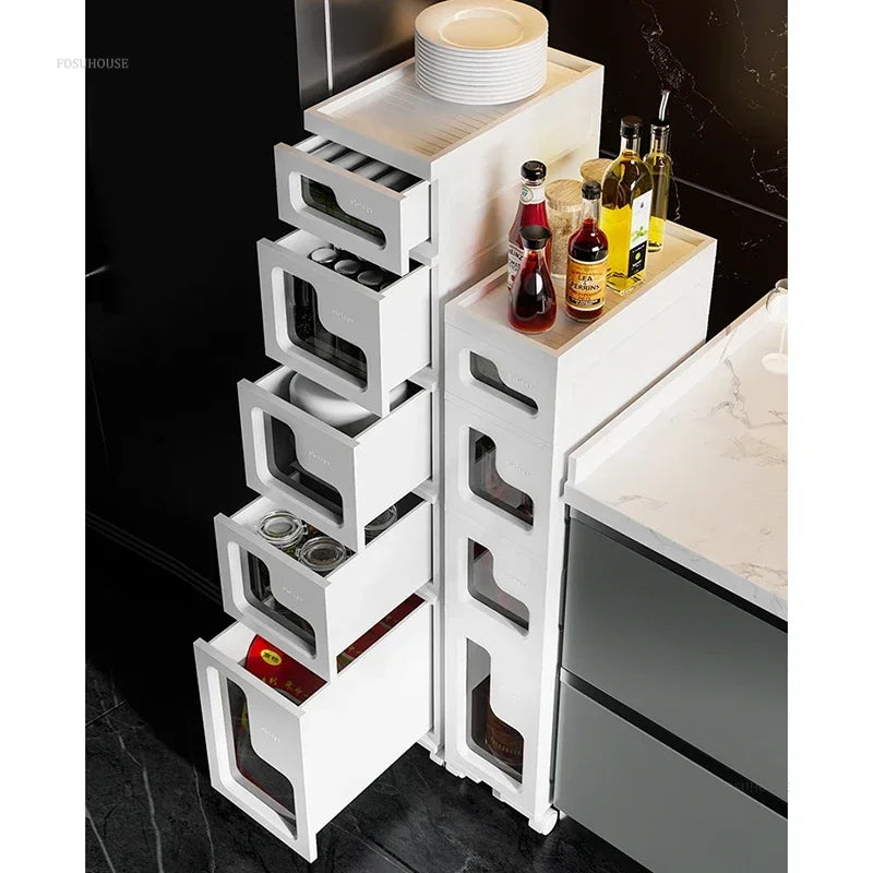 16cm-1-Layer Ultra-Narrow Plastic Storage Cabinet with Wheels