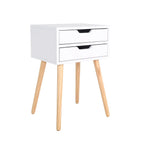 White Bedside Cabinet with 2 Drawers and Pine Legs – Compact Storage for Bedroom or Lounge