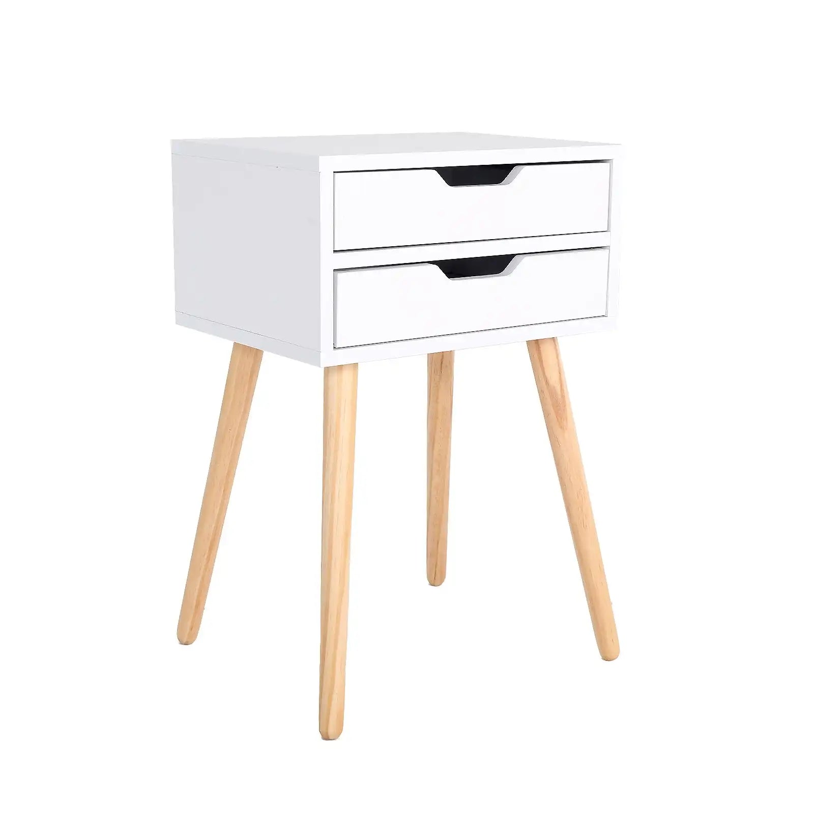 White Bedside Cabinet with 2 Drawers and Pine Legs – Compact Storage for Bedroom or Lounge