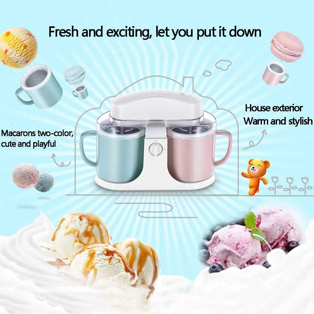 Double Barrel Ice Cream Maker with 1L Capacity – Homemade Yogurt & Frozen Dessert Machine