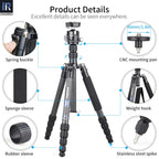 10-Layer Carbon Fiber Tripod, 161cm, 12kg Load, 2-in-1
