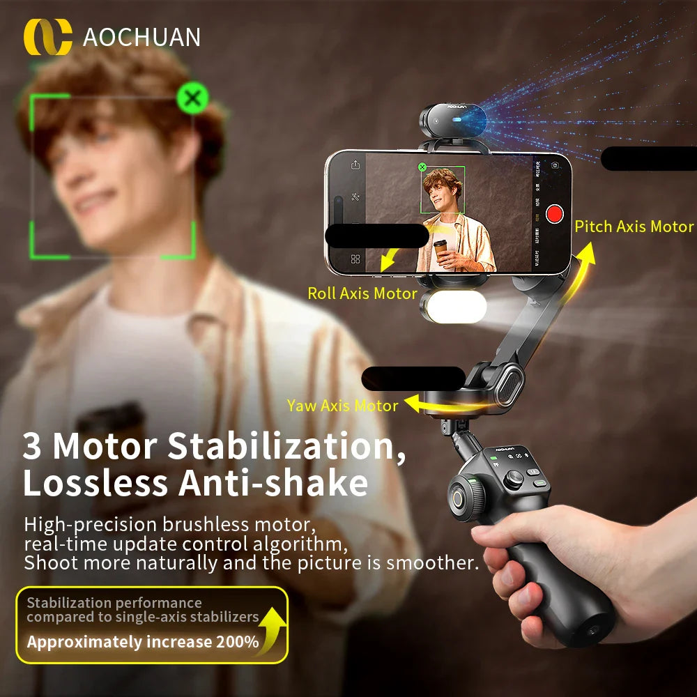 Portable 3-Axis Smartphone Gimbal with Extension Rod