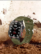 Rugged Outdoor Smartwatch with Compass, Flashlight & Bluetooth Calling – Green Silicone Strap