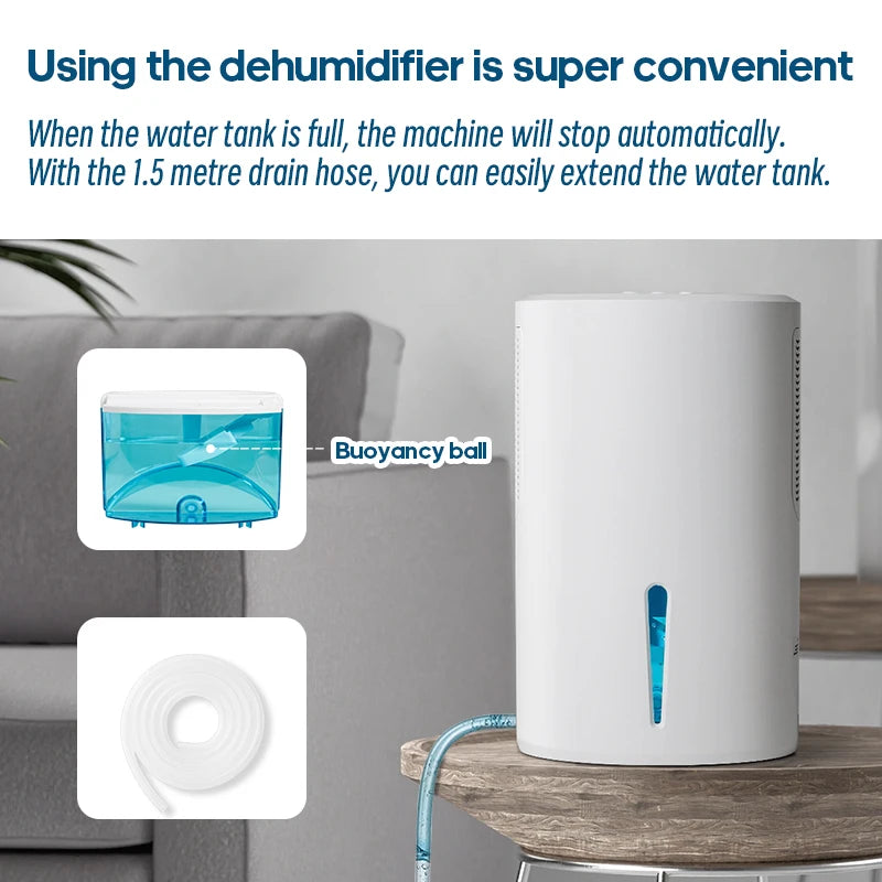 Compact 2L Air Dehumidifier with Sleep Mode for Bedroom, Bathroom & Office